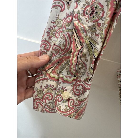 Charter Club Shirt Womens 12 Button Up Collared Long Sleeved Paisley Pink Green - Picture 8 of 13